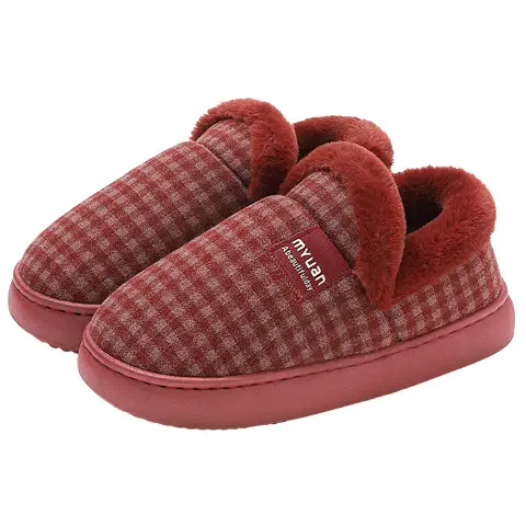 Men's Indoor Winter Warm Plush Cotton Slippers with Heel, Non-Slip Thick-Soled Plaid Cotton Slippers for Middle-Aged and Elderly Women, Wholesale - Image 7