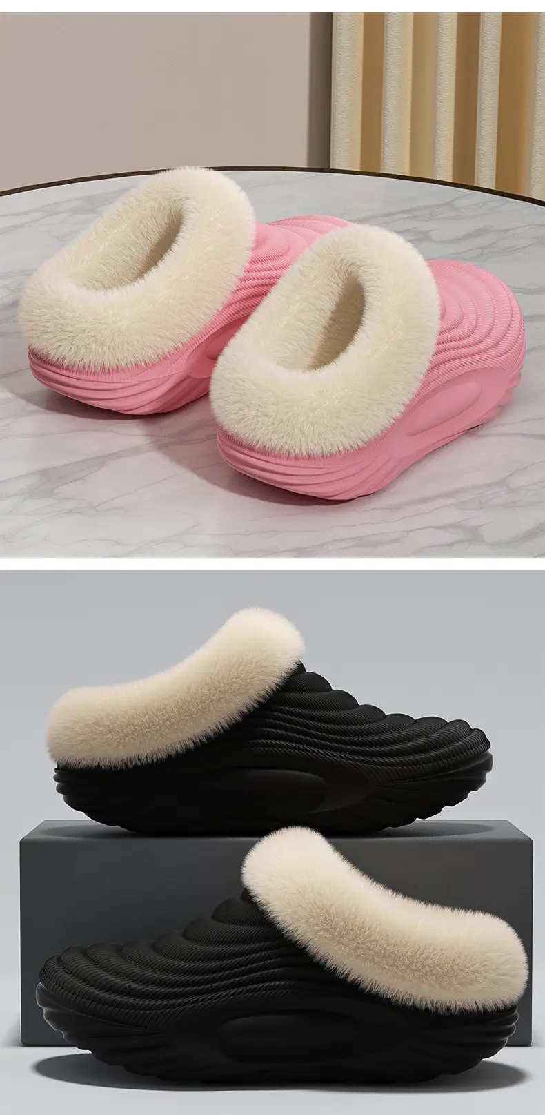 Waterproof Cotton Slippers for Women in Autumn and Winter New Thick-Soled Non-Slip Fleece-Lined Warm Couple Home Use Bag Heel Cotton Slippers for Men — feature 10