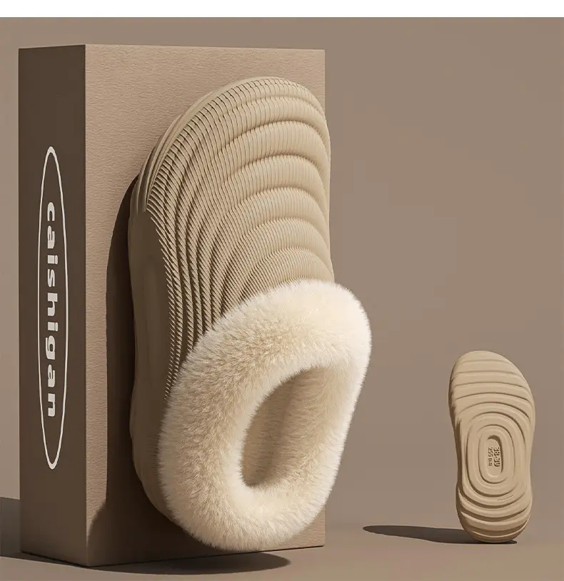 Waterproof Cotton Slippers for Women in Autumn and Winter New Thick-Soled Non-Slip Fleece-Lined Warm Couple Home Use Bag Heel Cotton Slippers for Men — feature 11