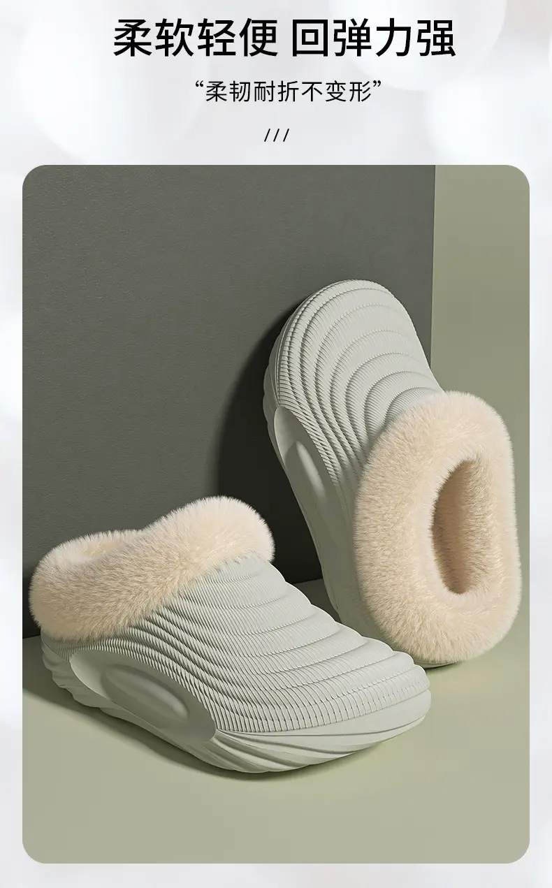 Waterproof Cotton Slippers for Women in Autumn and Winter New Thick-Soled Non-Slip Fleece-Lined Warm Couple Home Use Bag Heel Cotton Slippers for Men — feature 5