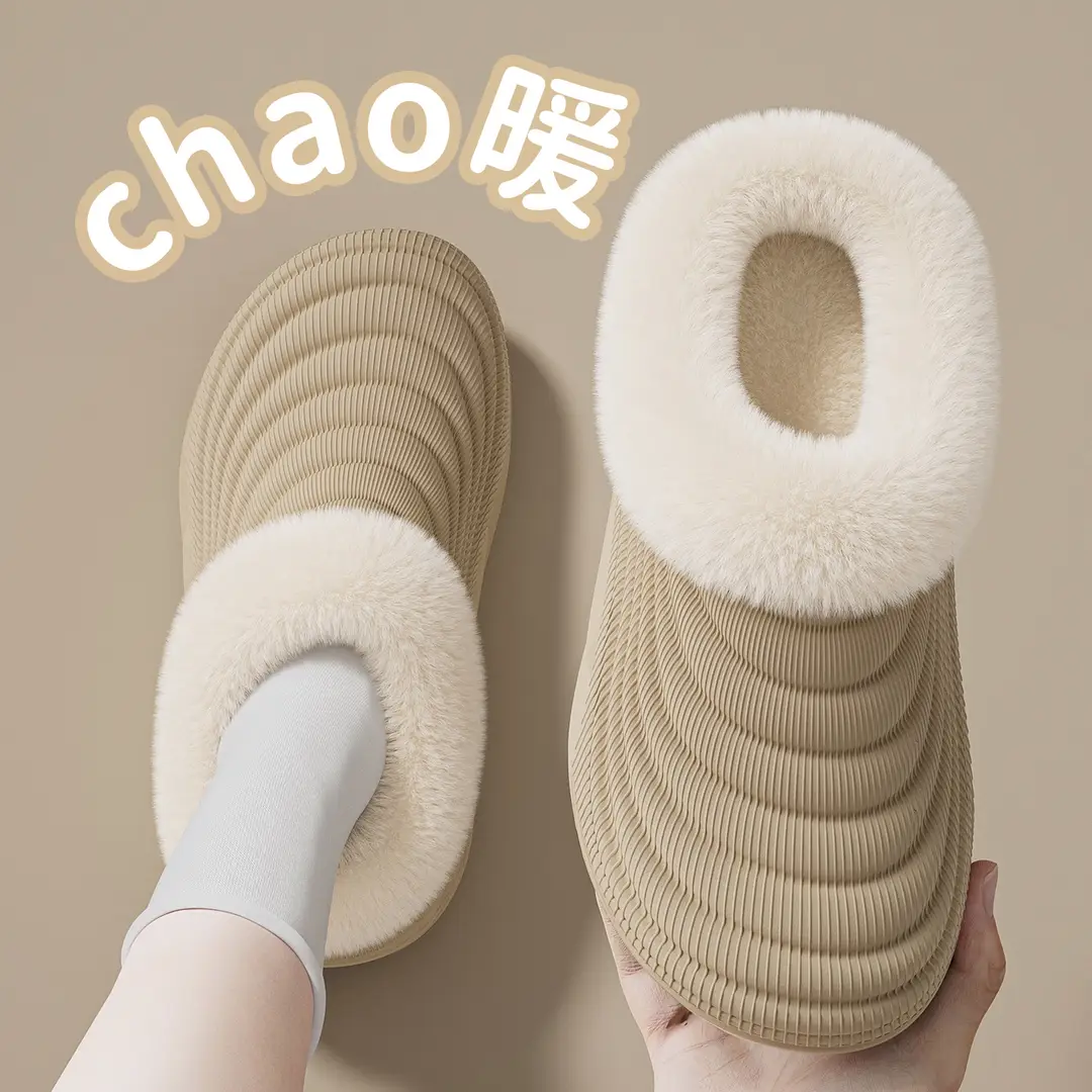 Waterproof Cotton Slippers for Women in Autumn and Winter New Thick-Soled Non-Slip Fleece-Lined Warm Couple Home Use Bag Heel Cotton Slippers for Men - Image 5