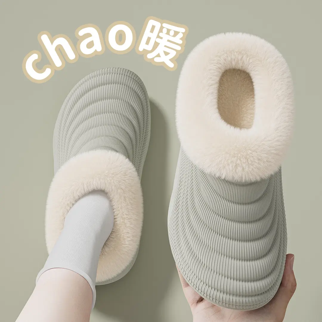 Waterproof Cotton Slippers for Women in Autumn and Winter New Thick-Soled Non-Slip Fleece-Lined Warm Couple Home Use Bag Heel Cotton Slippers for Men - Image 6