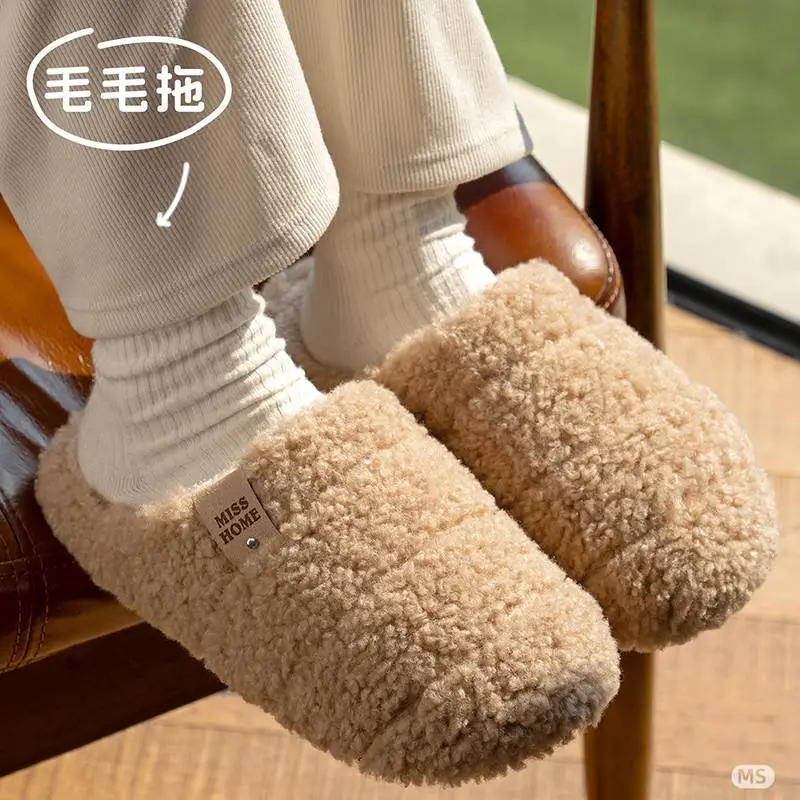 Fleece Lined Warm Slippers for Men Women Brown - Image 5