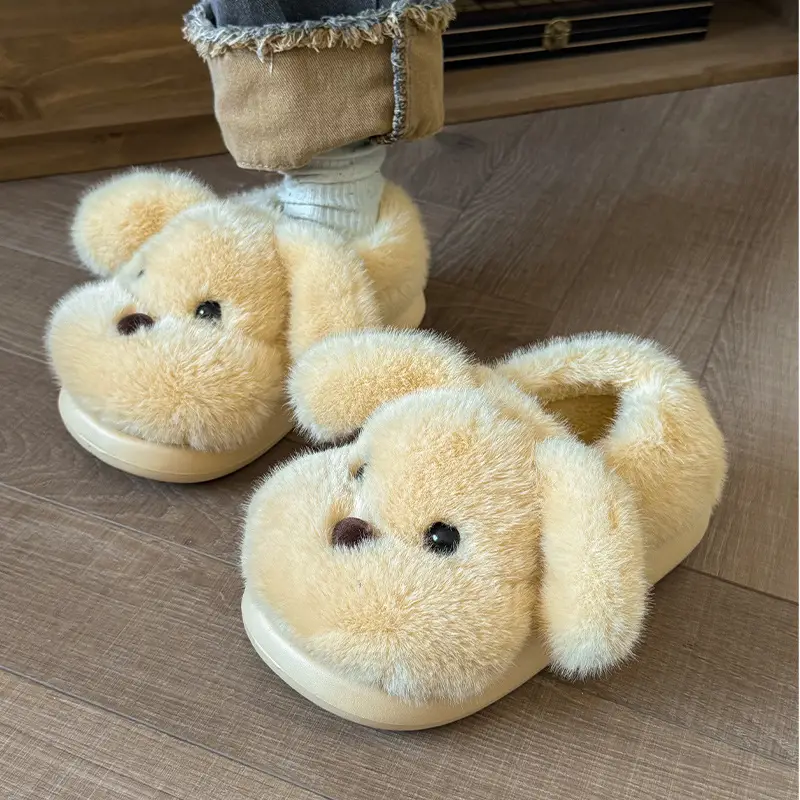 2025 Cartoon Cute Little Milk Dog Cotton Slippers Women's Bag Heel Cotton Shoes - Image 5