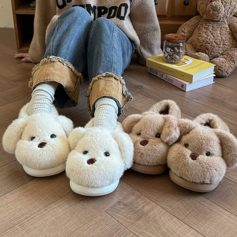 2025 Cartoon Cute Little Milk Dog Cotton Slippers Women's Bag Heel Cotton Shoes - Image 6