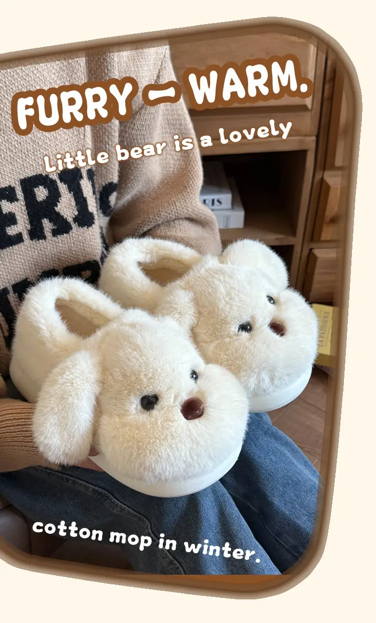 2025 Cartoon Cute Little Milk Dog Cotton Slippers Women's Bag Heel Cotton Shoes — feature 1