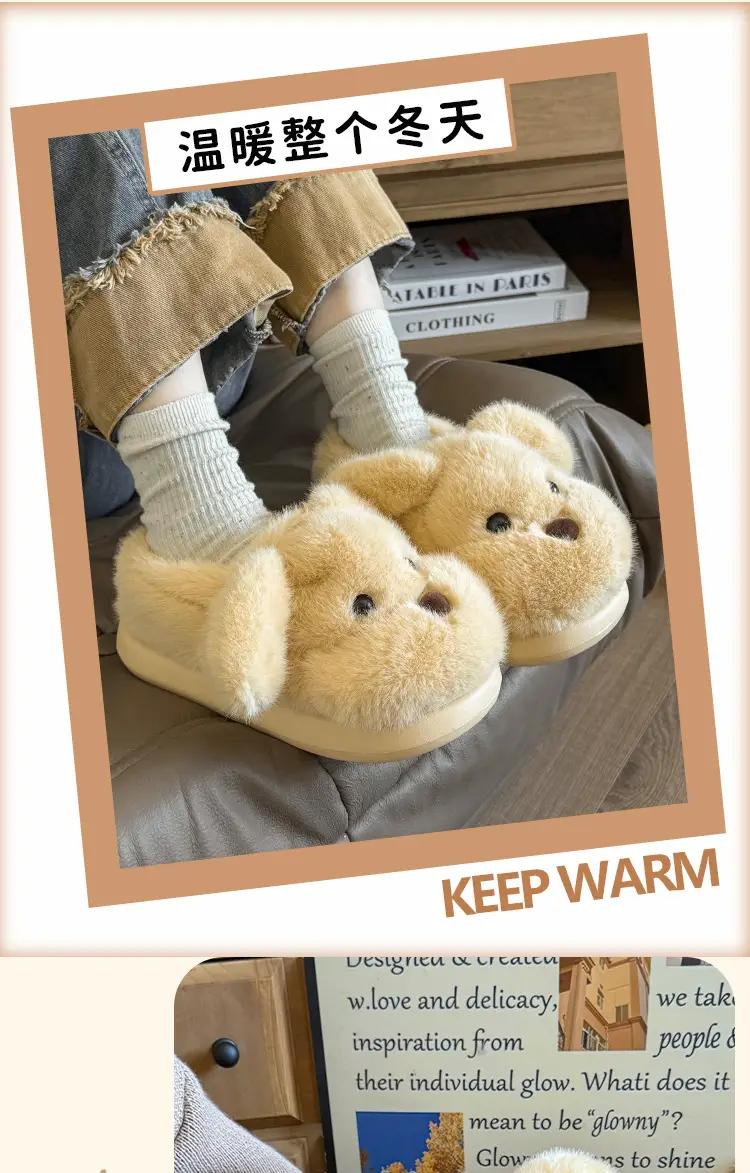 2025 Cartoon Cute Little Milk Dog Cotton Slippers Women's Bag Heel Cotton Shoes — feature 3