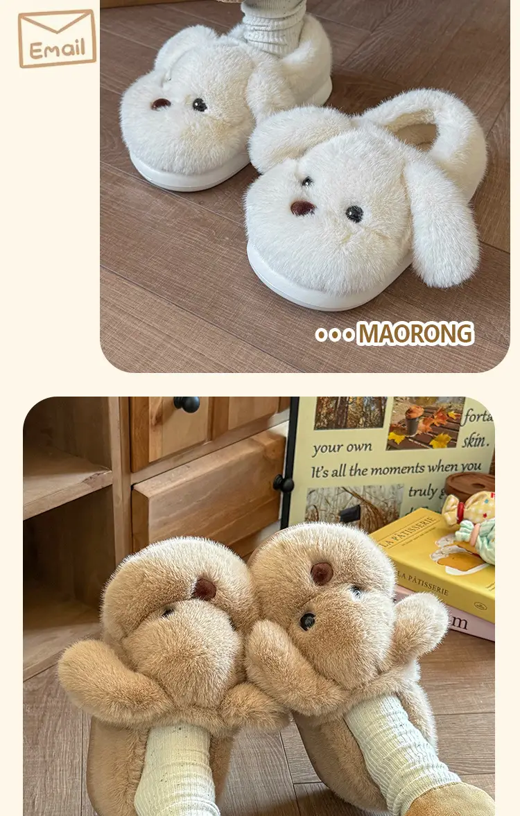 2025 Cartoon Cute Little Milk Dog Cotton Slippers Women's Bag Heel Cotton Shoes — feature 7