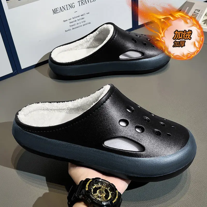 Cross-Border Large Size Cotton Slippers for Men in Winter Indoor Fleece-Lined Warm Thick-Soled Outer Wear Non-Slip Couple's Clogs Slippers - Image 5