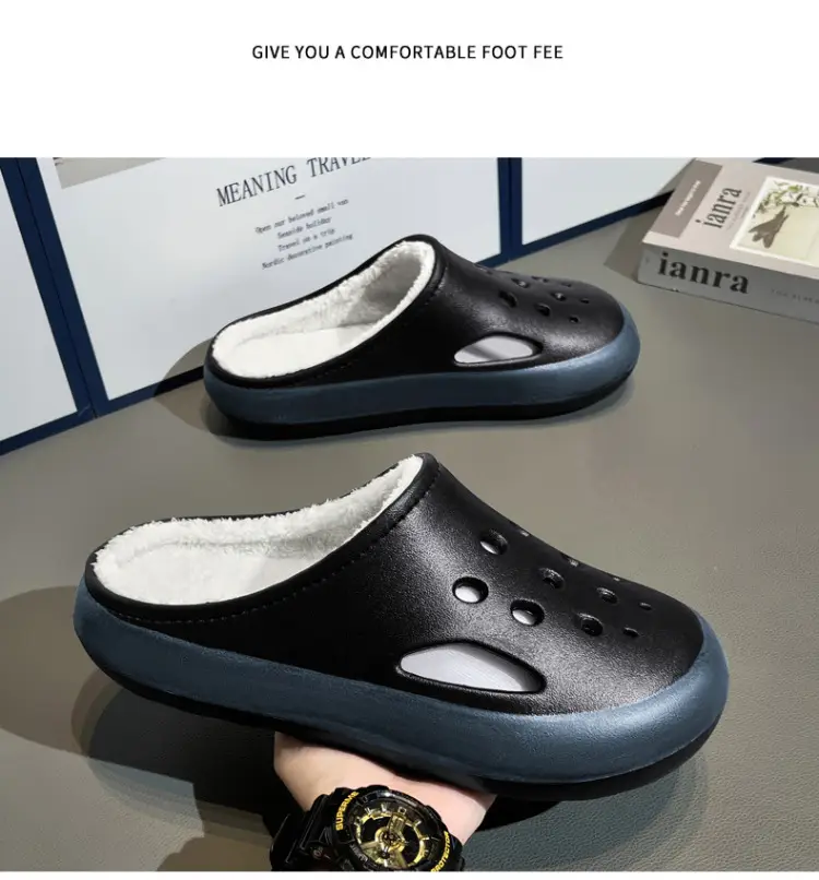 Cross-Border Large Size Cotton Slippers for Men in Winter Indoor Fleece-Lined Warm Thick-Soled Outer Wear Non-Slip Couple's Clogs Slippers — feature 25