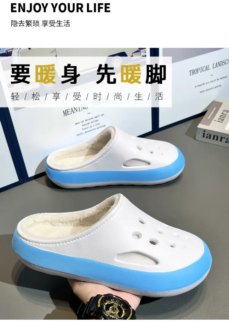Cross-Border Large Size Cotton Slippers for Men in Winter Indoor Fleece-Lined Warm Thick-Soled Outer Wear Non-Slip Couple's Clogs Slippers — feature 7