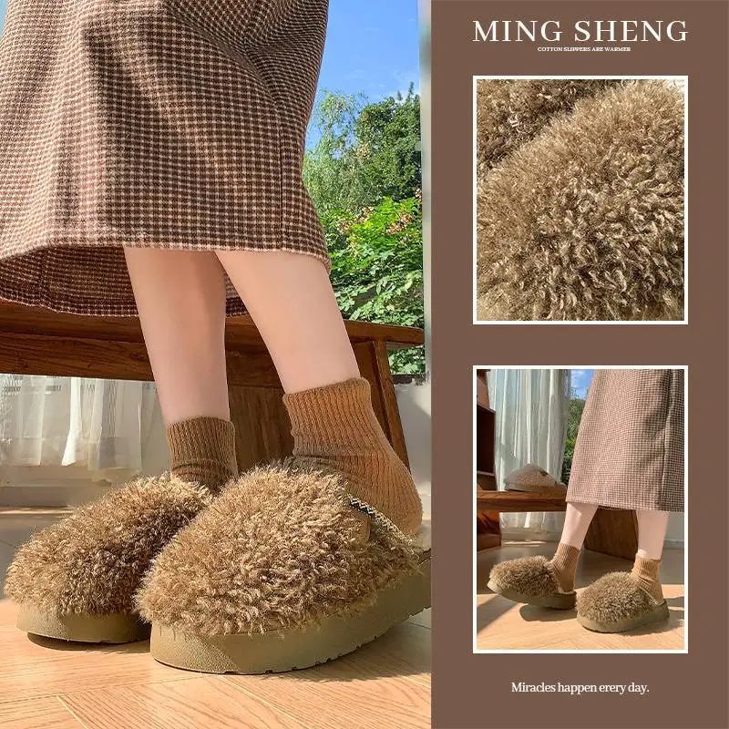 2025 Women Plush Fur Slippers Winter Casual Home Wear