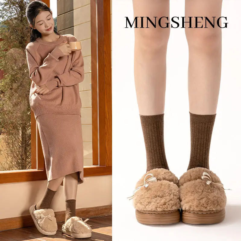 2025 Winter Bow Plush Cotton Slippers Sweet Fashion Home Indoor Warm - Image 4