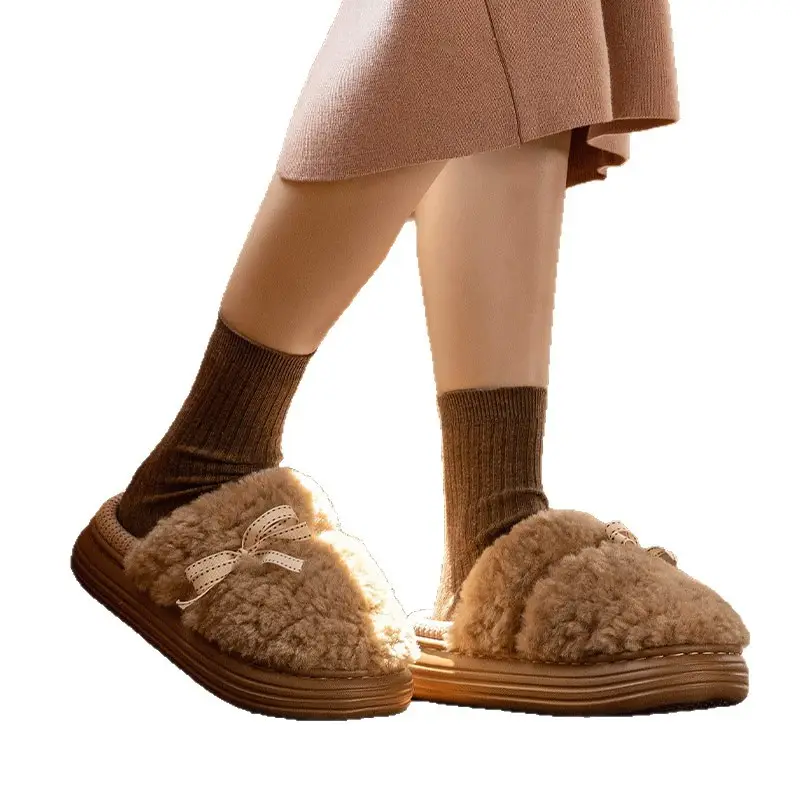2025 Winter Bow Plush Cotton Slippers Sweet Fashion Home Indoor Warm - Image 5