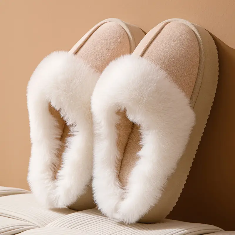 Thick-Soled Cotton Slippers for Women in Autumn and Winter Indoor Home Fleece-Lined Thickeneded Non-Slip Warm Pure Color Simple Plush Slippers - Image 16