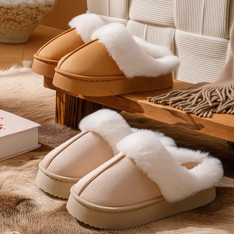 Thick-Soled Cotton Slippers for Women in Autumn and Winter Indoor Home Fleece-Lined Thickeneded Non-Slip Warm Pure Color Simple Plush Slippers - Image 17