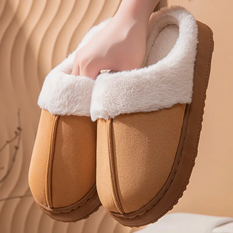 Thick-Soled Cotton Slippers for Women in Autumn and Winter Indoor Home Fleece-Lined Thickeneded Non-Slip Warm Pure Color Simple Plush Slippers - Image 10