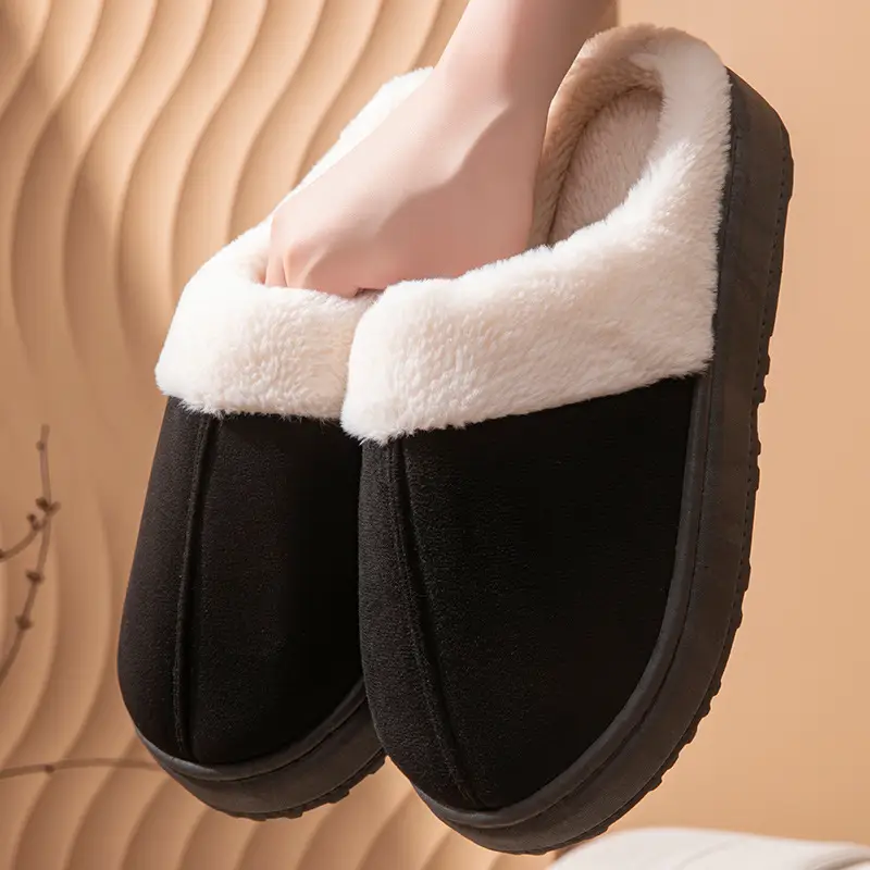 Thick-Soled Cotton Slippers for Women in Autumn and Winter Indoor Home Fleece-Lined Thickeneded Non-Slip Warm Pure Color Simple Plush Slippers - Image 11