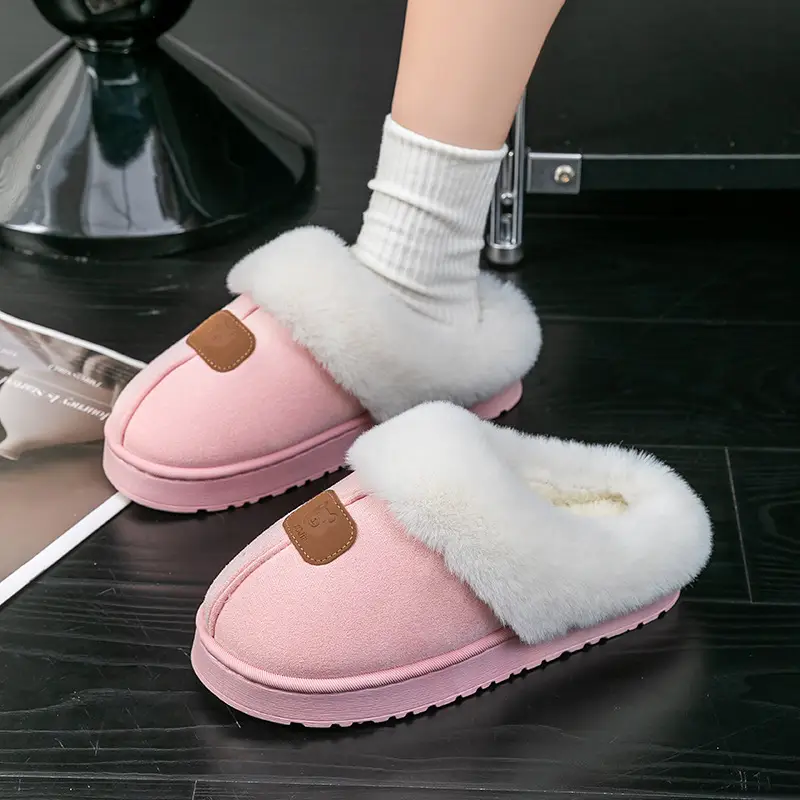 Thick-Soled Cotton Slippers for Women in Autumn and Winter Indoor Home Fleece-Lined Thickeneded Non-Slip Warm Pure Color Simple Plush Slippers - Image 4