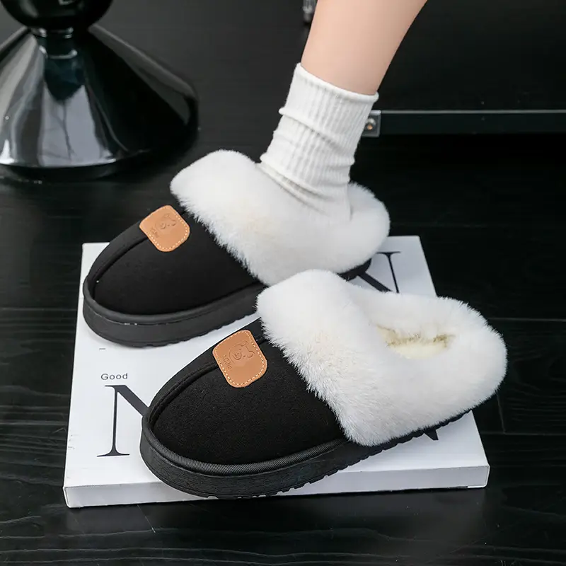 Thick-Soled Cotton Slippers for Women in Autumn and Winter Indoor Home Fleece-Lined Thickeneded Non-Slip Warm Pure Color Simple Plush Slippers - Image 6
