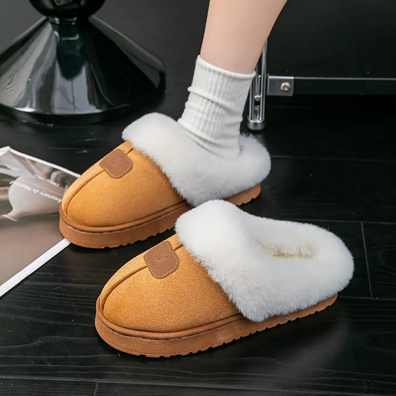 Thick-Soled Cotton Slippers for Women in Autumn and Winter Indoor Home Fleece-Lined Thickeneded Non-Slip Warm Pure Color Simple Plush Slippers - Image 7
