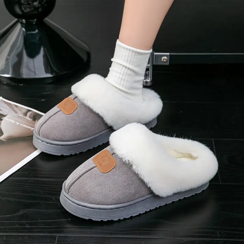 Thick-Soled Cotton Slippers for Women in Autumn and Winter Indoor Home Fleece-Lined Thickeneded Non-Slip Warm Pure Color Simple Plush Slippers - Image 8