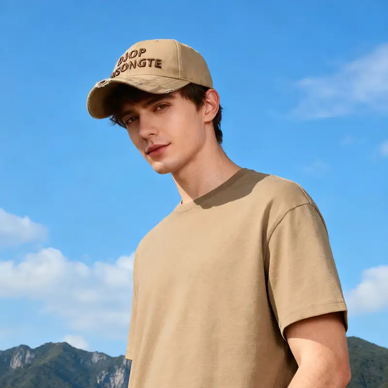 Men Distressed Maroon Cap Drop Songté Embroidery