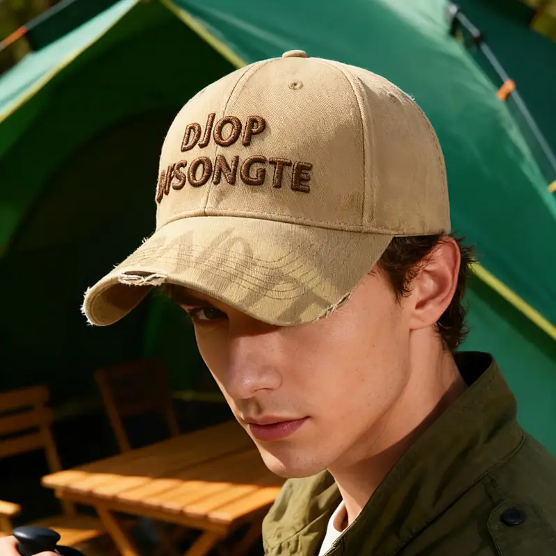 Men Distressed Maroon Cap Drop Songté Embroidery