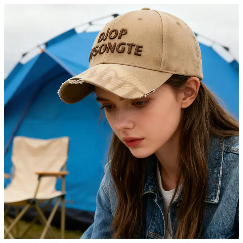 Men Distressed Maroon Cap Drop Songté Embroidery — feature 14