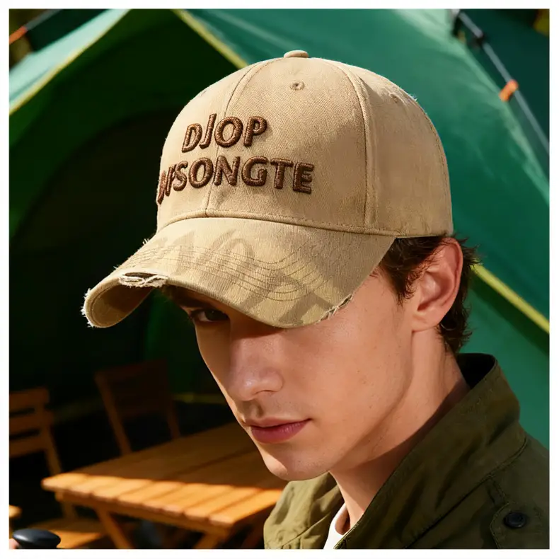 Men Distressed Maroon Cap Drop Songté Embroidery — feature 15