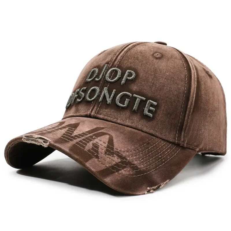 Men Distressed Maroon Cap Drop Songté Embroidery