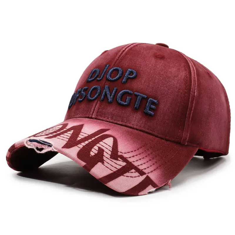 Men Distressed Maroon Cap Drop Songté Embroidery