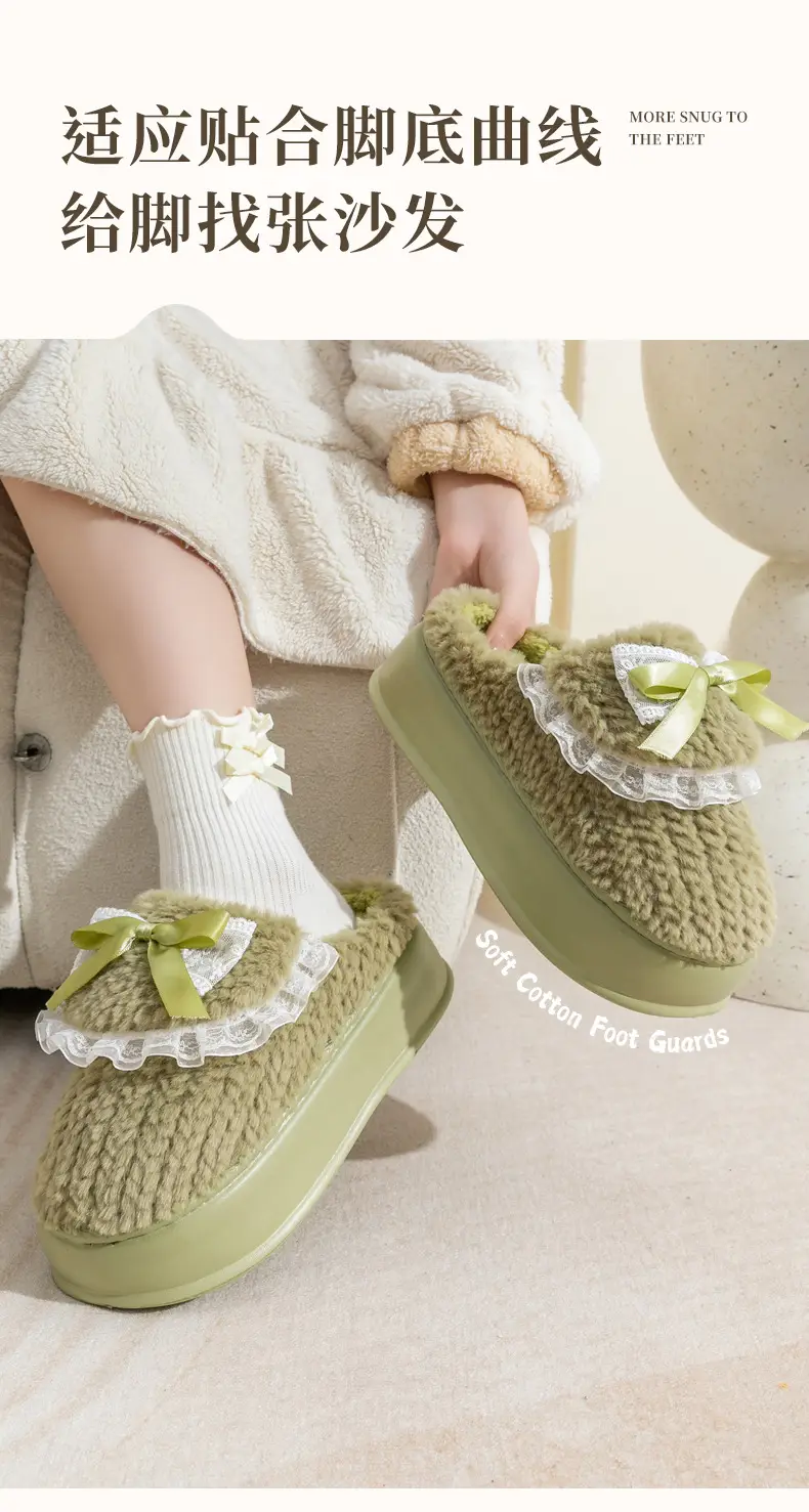 Women Cotton Slipper Green Bow Winter Warm — feature 10