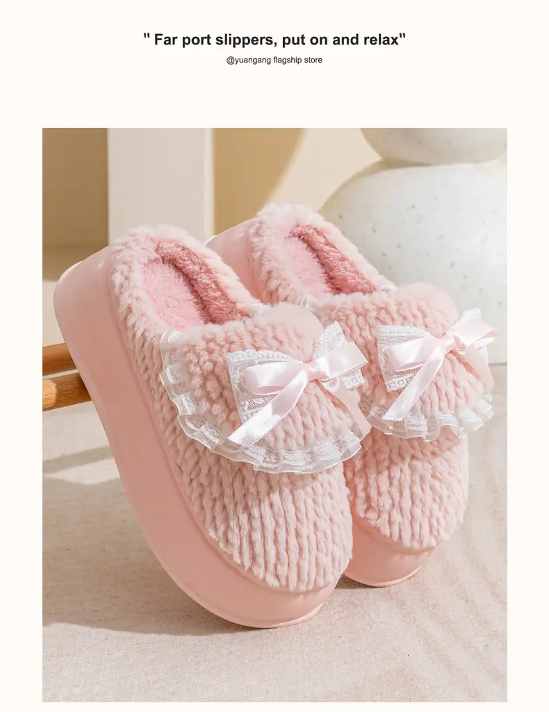 Women Cotton Slipper Green Bow Winter Warm — feature 12