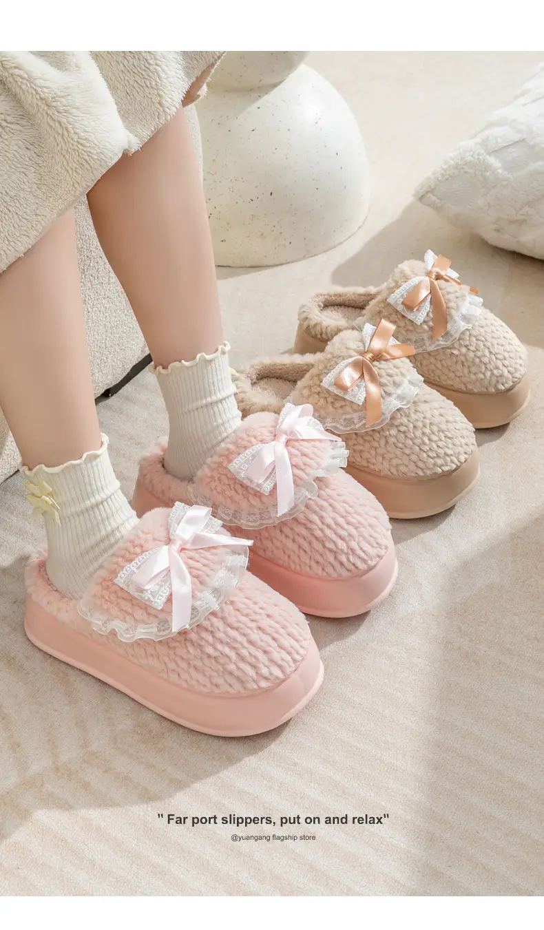 Women Cotton Slipper Green Bow Winter Warm — feature 14