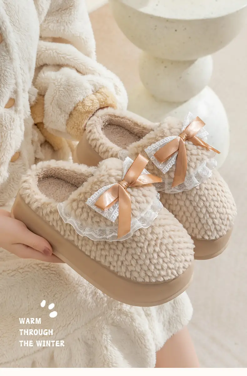 Women Cotton Slipper Green Bow Winter Warm — feature 9