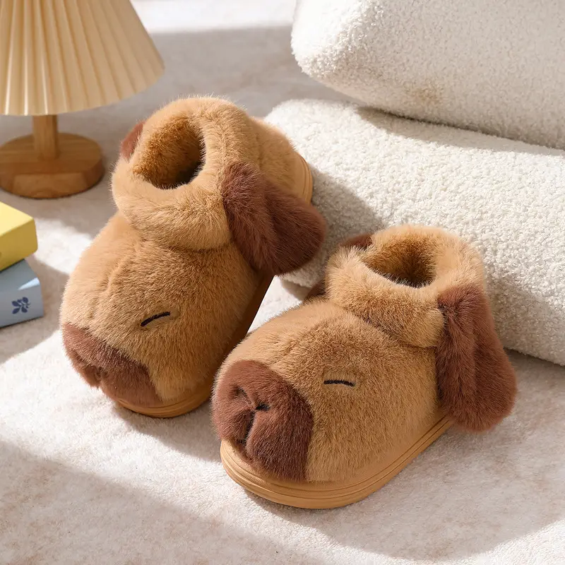 Parent-Child Cotton Slippers for Women, Winter Cute Capybara Thick-Soled Indoor Home Plush Children's Furry Slippers - Image 6