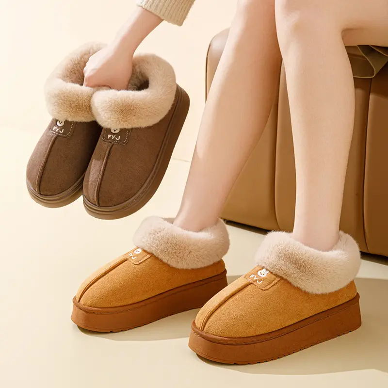 Men Warm Plush Cotton Snow Slippers Black - Image 4