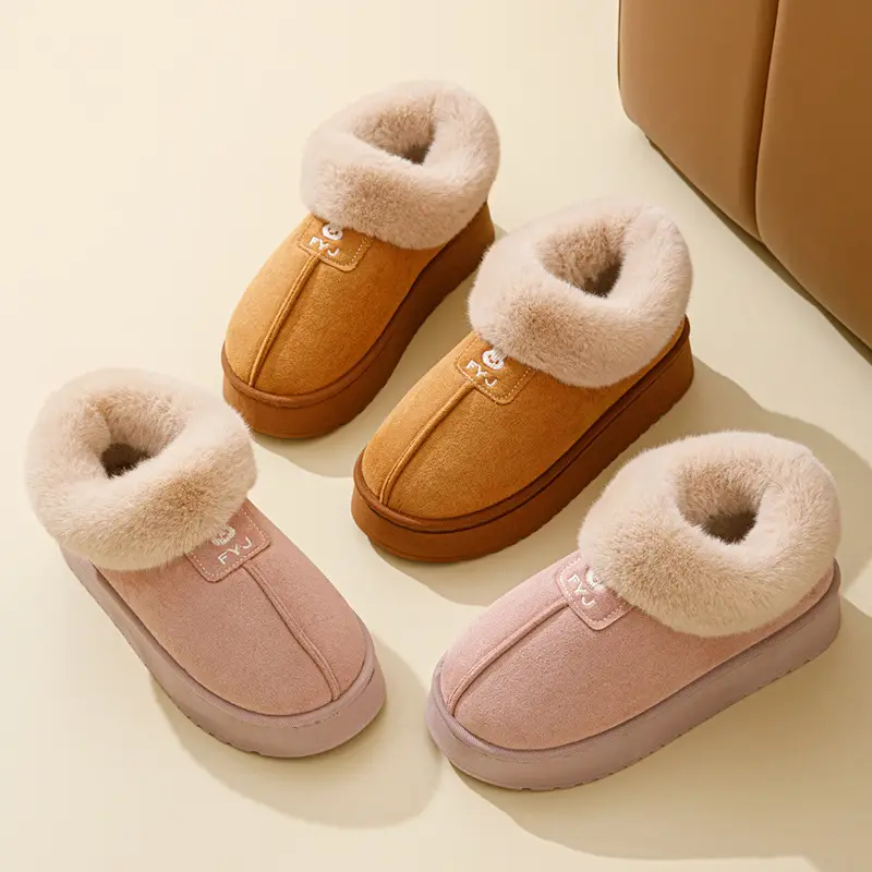 Men Warm Plush Cotton Snow Slippers Black - Image 6
