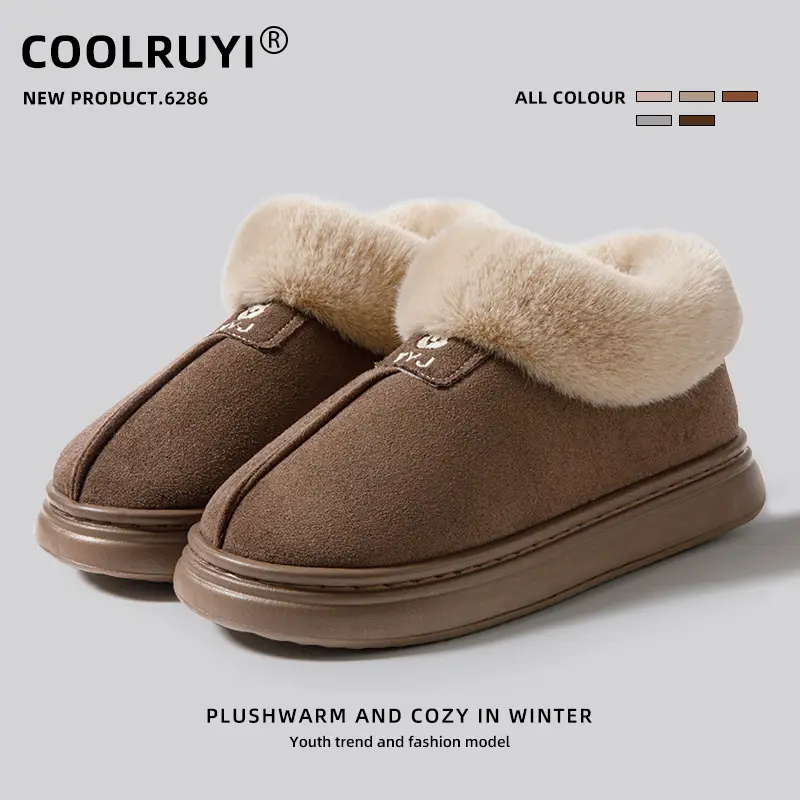 Men Warm Plush Cotton Snow Slippers Black - Image 7