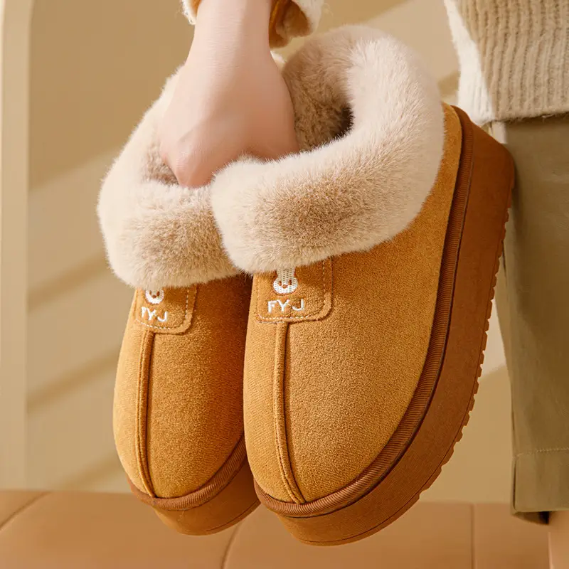 Men Warm Plush Cotton Snow Slippers Black — feature 3