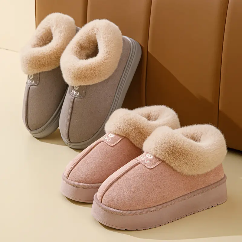 Men Warm Plush Cotton Snow Slippers Black — feature 4