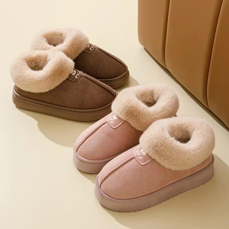 Men Warm Plush Cotton Snow Slippers Black — feature 5