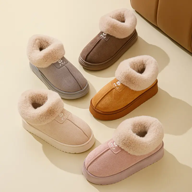Men Warm Plush Cotton Snow Slippers Black — feature 6