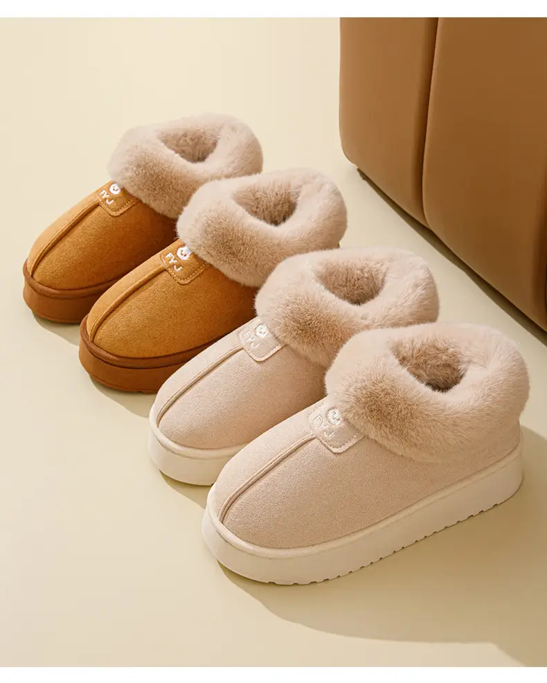 Men Warm Plush Cotton Snow Slippers Black — feature 8