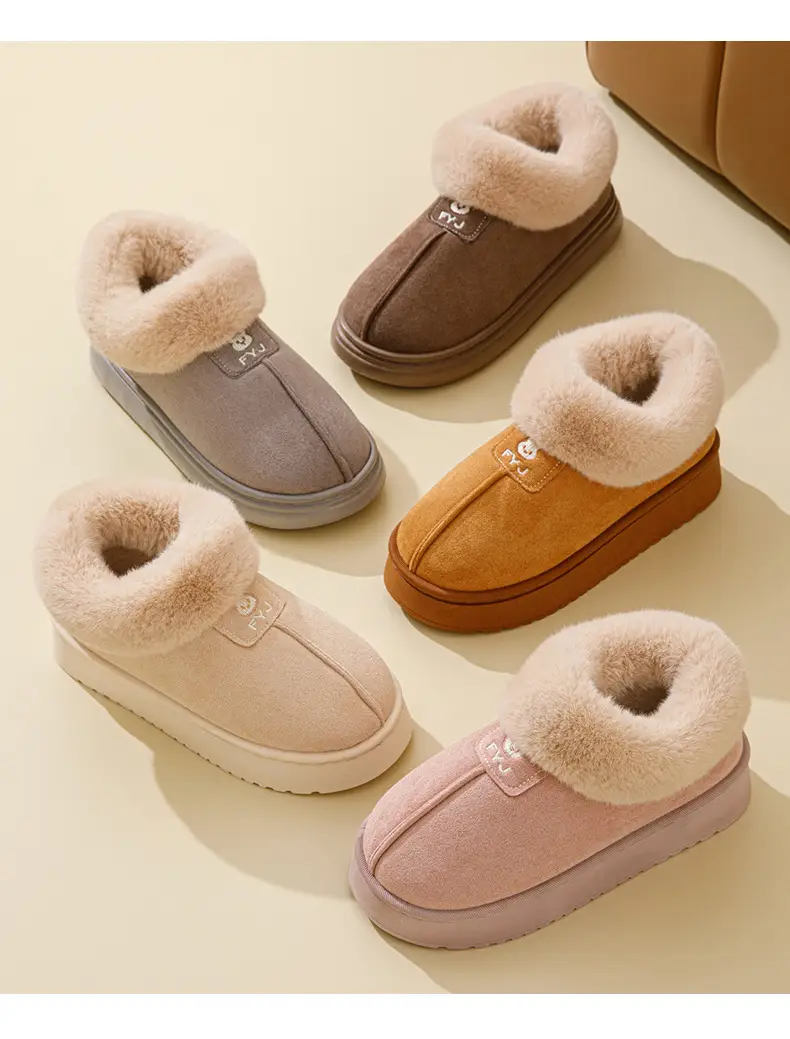 Men Warm Plush Cotton Snow Slippers Black — feature 9