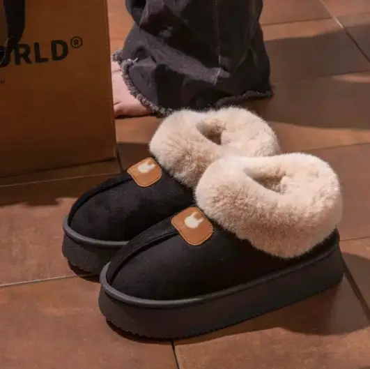 Men Warm Plush Cotton Snow Slippers Black - Image 2
