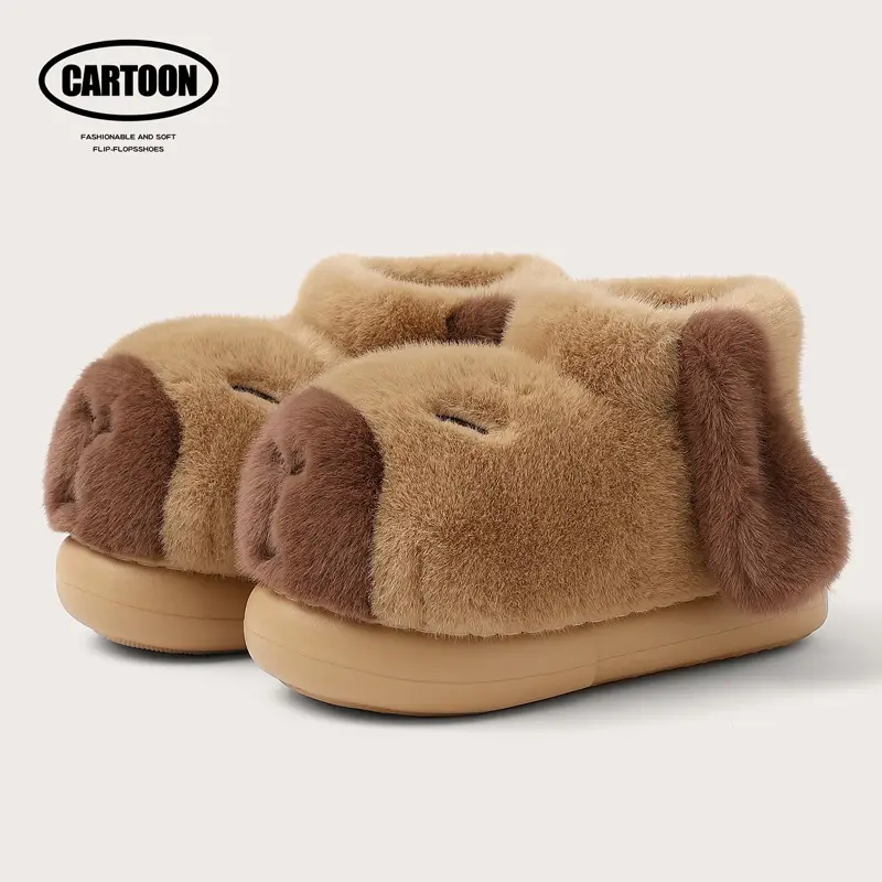Parent-Child Cotton Slippers for Women, Winter Thick-Soled Non-Slip Capibara Indoor Home Use Cute Children's Furry Slippers - Image 4