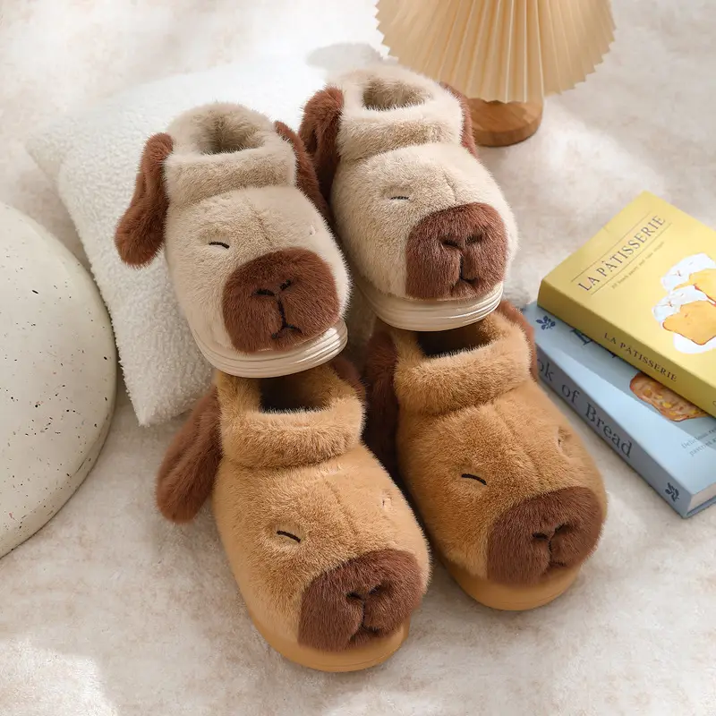 Parent-Child Cotton Slippers for Women, Winter Thick-Soled Non-Slip Capibara Indoor Home Use Cute Children's Furry Slippers - Image 5