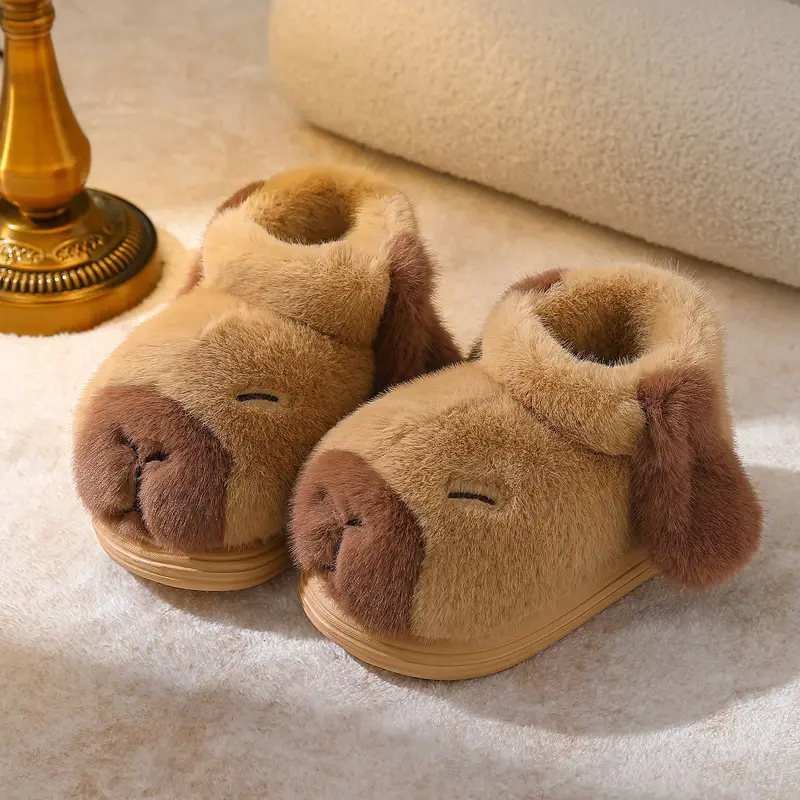 Parent-Child Cotton Slippers for Women, Winter Thick-Soled Non-Slip Capibara Indoor Home Use Cute Children's Furry Slippers - Image 6